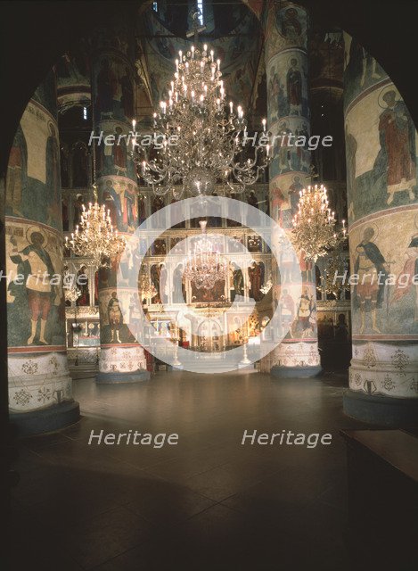 Interior with the iconostasis in the Assumption of the Blessed Virgin Cathedral in the Moscow Kremlin, 14th-15th cen.. Artist: Old Russian Architecture  