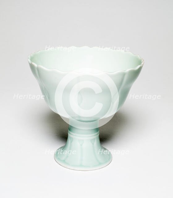 Celadon glazed lotus stemcup, Qing dynasty (1644-1911), Qianlong reign, 18th/19th century. Creator: Unknown.