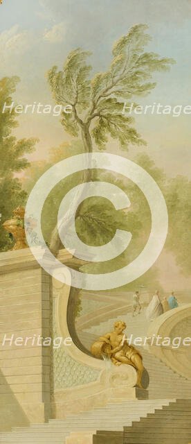 Garden landscape with figures on stairs. Creator: Lorens Gottman.