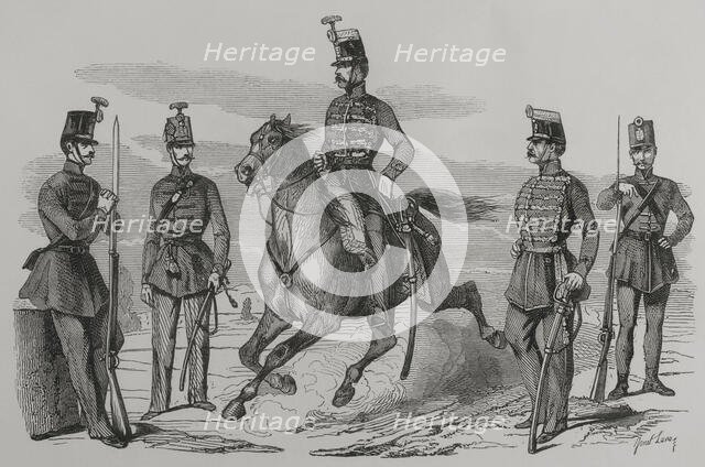 Hungarian Cavalry and Infantry in 1849 (1856). Creator: Ange-Louis Janet.