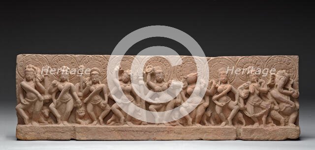 The Seven Mother Goddesses (Matrikas) Flanked by Shiva-Virabhadra and Ganesha..., 9th century. Creator: Unknown.