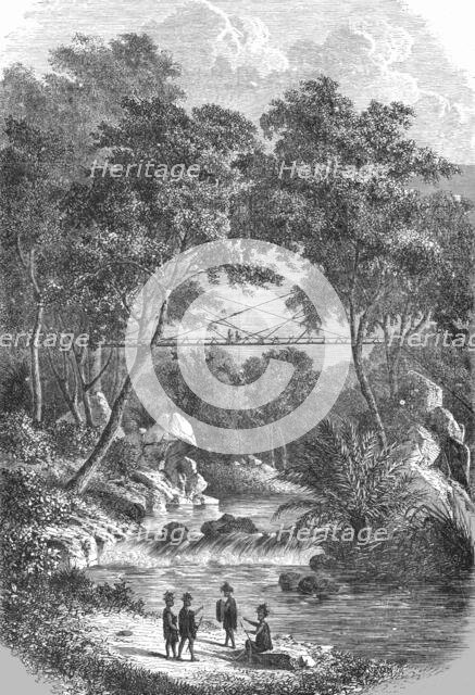 Bamboo Bridge of the Western Dyaks; A Visit to Borneo', 1875. Creator: A.M. Cameron.