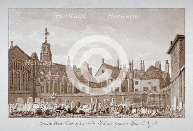 South-east view of Lambeth Palace from the churchyard, London, 1828. Artist: John Chessell Buckler