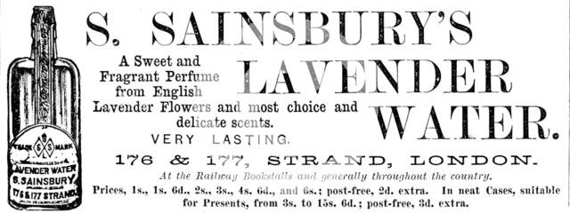 Advertisement for S. Sainsbury's Lavender Water, 1890. Creator: Unknown.
