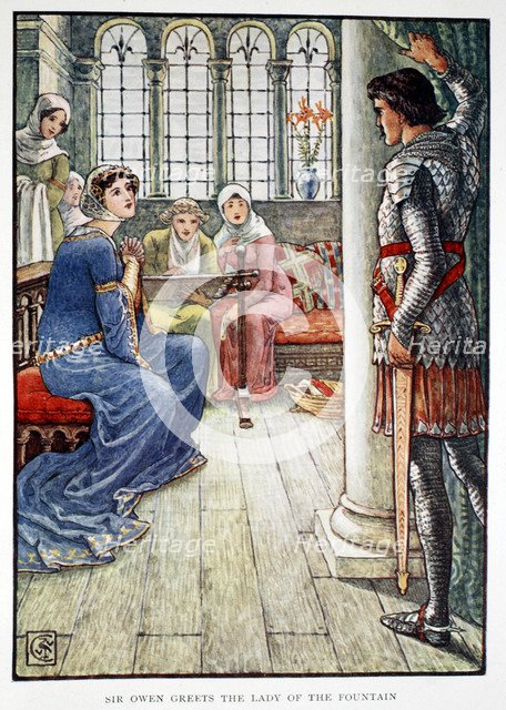 'Sir Owen Greets the Lady of the Fountain', 1911. Artist: Unknown