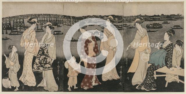 Enjoying the Evening Cool Along the Sumida River, c. 1797-98. Creator: Kitagawa Utamaro (Japanese, 1753?-1806).