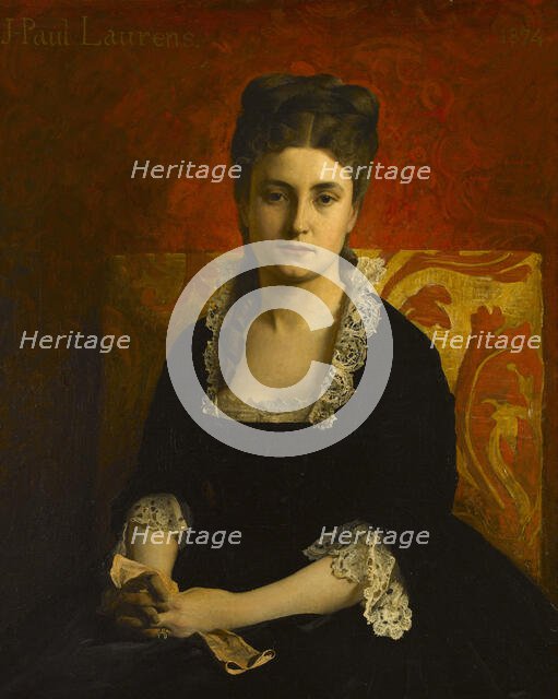 Portrait de femme en robe noire tenant un gant, 1874. Creator: Jean-Paul Laurens.