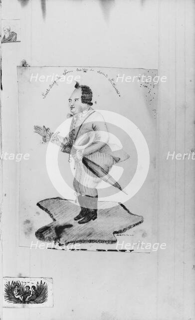 Man with Umbrella, Head of Man, Newspaper Engraving (from Sketchbook), . Creator: John William Casilear.