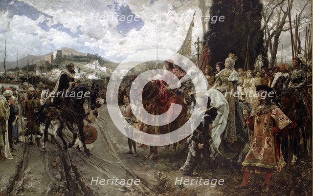 The surrender of Granada', between the Catholic Kings and Boabdil in 2nd January 1492. Oil of 1832.