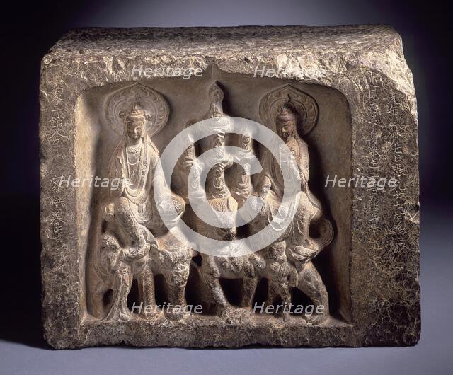 Meeting of the Bodhisattvas Manjusri (Wenshu) and Samantabhadra (Puxian), Middle Tang dynasty. Creator: Unknown.