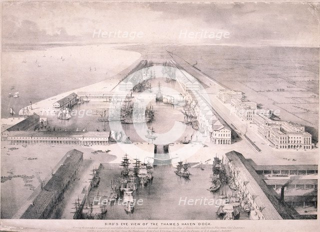 Thames Haven Dock, London, c1830. Artist: Thomas Allom