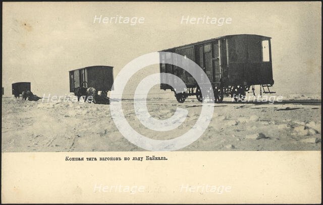 Horse-drawn carriages on the ice of Lake Baikal, 1904-1914. Creator: Unknown.