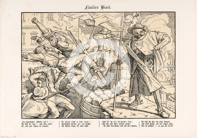 Also a Dance of Death, Sheet V (Death on the barricade), 1849.