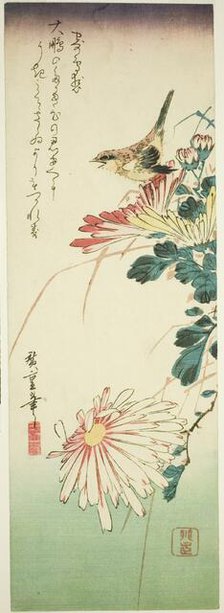 Bird and chrysanthemums, 1830s. Creator: Ando Hiroshige.