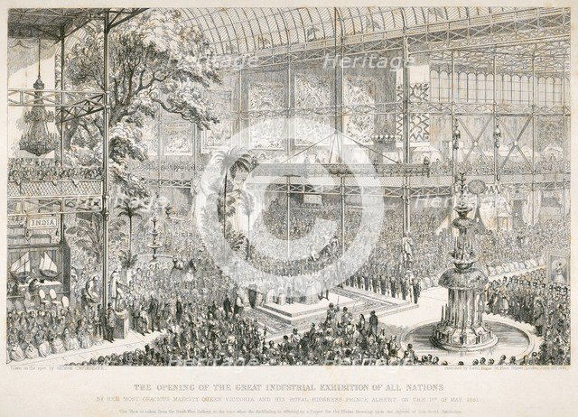 Opening of the Great Exhibition, Crystal Palace, Hyde Park, London, 1851. Artist: George Cruikshank.