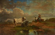 Landscape with a Shepherdess and Cattle, 4th quarter of 19th century. Creator: Eduard Hamman.
