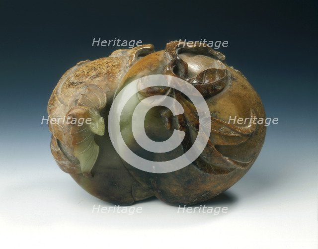 Jade rebus of two peaches and a bat, early Qing dynasty, China, 17th century. Artist: Unknown