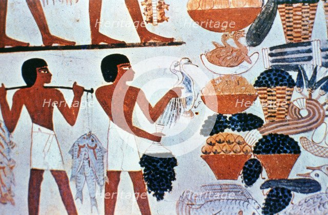 Ancient Egyptian wall paintings in a tomb at Thebes, Egypt. Artist: Unknown