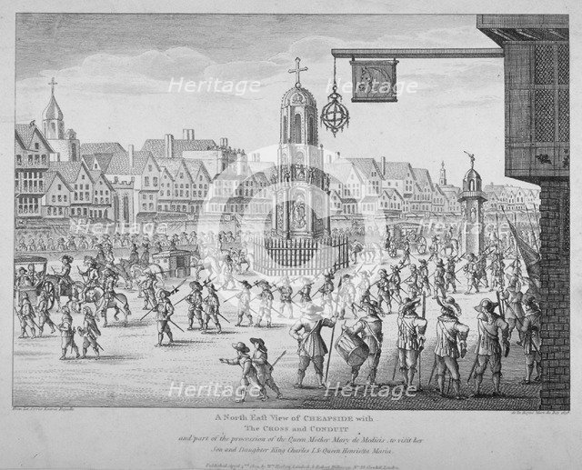 View of the procession of Marie de Medici along Cheapside, City of London, 1638 (1809). Creator: Anon.