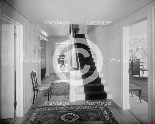 Hall and stairway, probably in clubhouse, New York City, between 1900 and 1910. Creator: William H. Jackson.