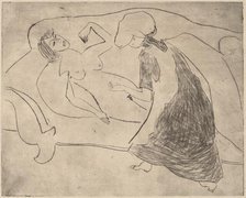 Girl, with Another Rubbing Her Belly, 1910. Creator: Ernst Kirchner.