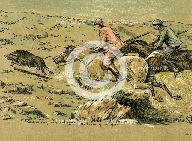 'Straining Every Nerve and Muscle to Win for Him the Honour of First Spear', late 19th century(?). Artist: Unknown