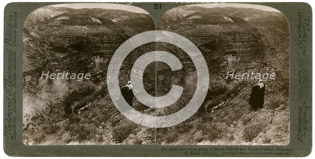 The gorge of Brook Cherith and Elijah Convent, Palestine, 1890.Artist: Underwood & Underwood