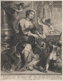Saint Cecilia playing the organ surrounded by putti, ca. 1640-59. Creator: Boetius Adams Bolswert.