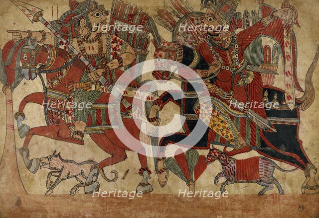 Abhimanyu Hunting, Scene from the Story of the Marriage of Abhimanyu and Vatsala..., c1850. Creator: Unknown.