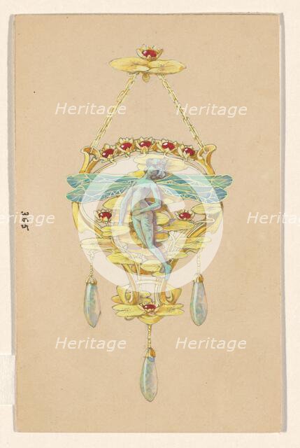 Design for a pendant with a woman with dragonfly wings, of gold, rubies, opals and enamel, c.1905. Creator: Paul Louchet.