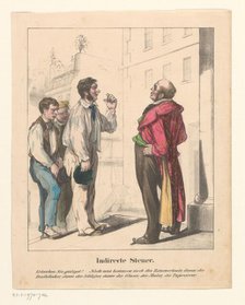 Workmen in line with a client, 1860-1865. Creator: Anon.