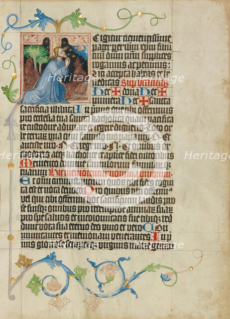 Initial T: The Agony in the Garden; Collegium Ducale, about 1420-1430. Creator: Master Michael.