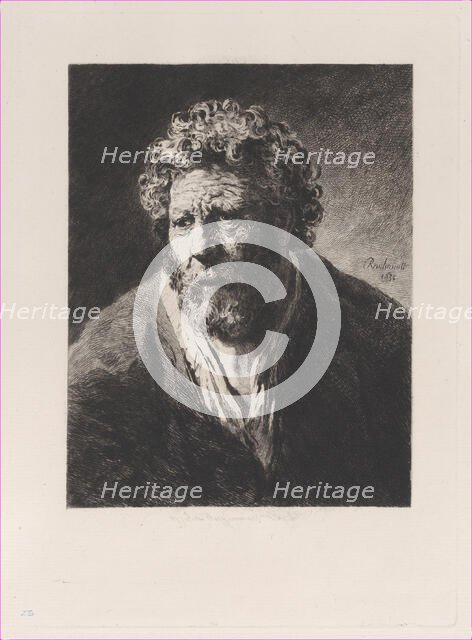 Head of an Old Man, after Rembrandt, 1877. Creator: Jules-Ferdinand Jacquemart.