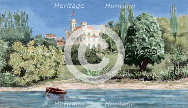 Berg Castle and Lake Starnberg, Bavaria, 1886.  Creator: Unknown.