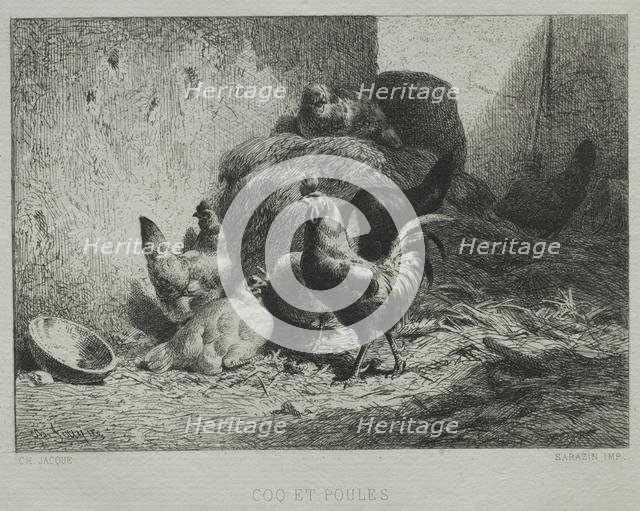 Cock and Hens. Creator: Charles-Émile Jacque (French, 1813-1894).