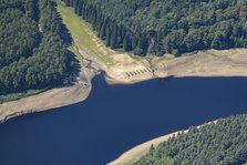 The remains of Ouzelden Viaduct revealed by low water levels at Derwent Reservoir, Derbyshire, 2022. Creator: Emma Trevarthen.