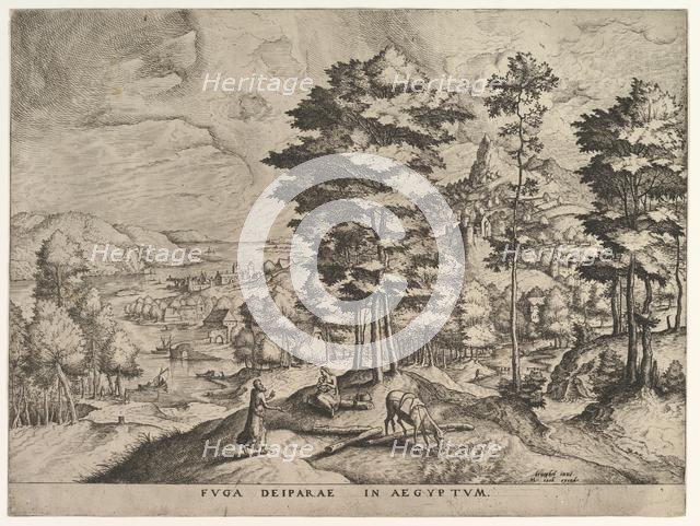 Flight into Egypt (Fuga deiparae in Aegyptum) from The Large Landscapes, ca. 1555-56. Creator: Johannes van Doetecum I.