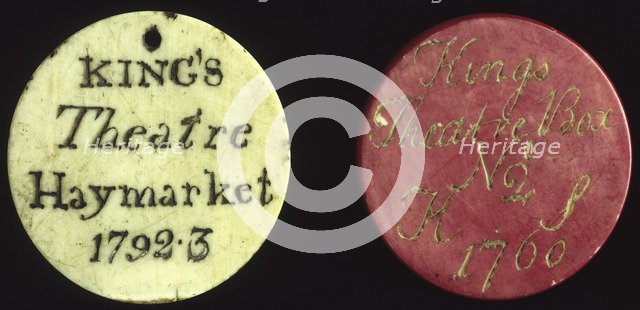 Subscription tokens for the King's Theatre, Haymarket, London, 18th century. Artist: Unknown