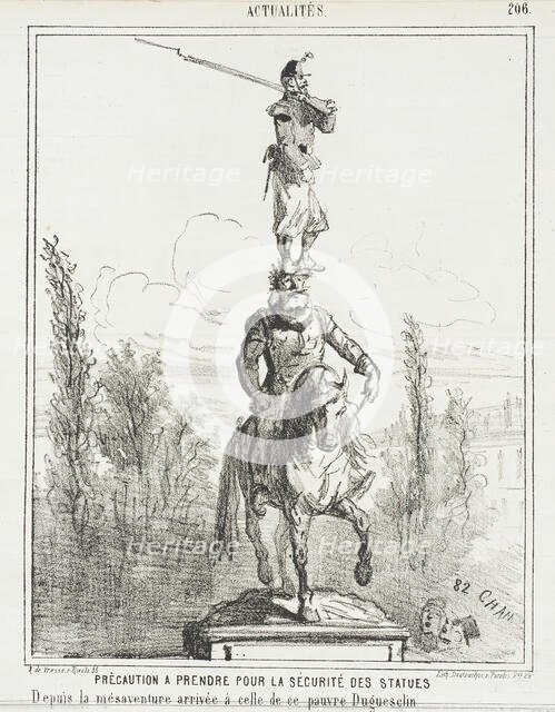 Précaution a prendre pour la sécurité des statues depuis la mésadventure arrivée à..., 1867. Creator: Cham.