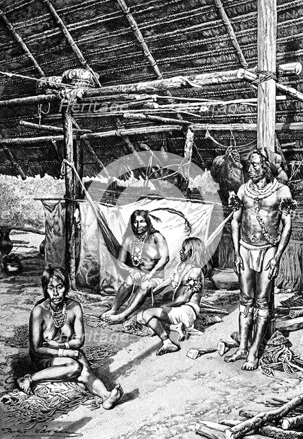 Inside a Ticuna hut, South Ameriica, 1895. Artist: Unknown