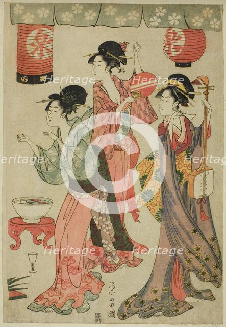 Festivity at a teahouse, from a parody of Chushingura, c. 1797/98. Creator: Chokosai Eisho.