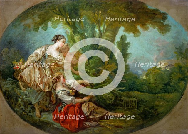 L'appeau, dit. L'appeau, dit l'oiseau pris dans les filets (The decoy bird, also called The bird cau Artist: Boucher, François (1703-1770)