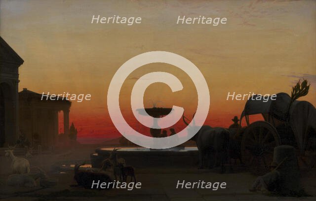 A Square in Ariccia, Italy. After Sunset, 1862. Creator: Hans Jorgen Hammer.