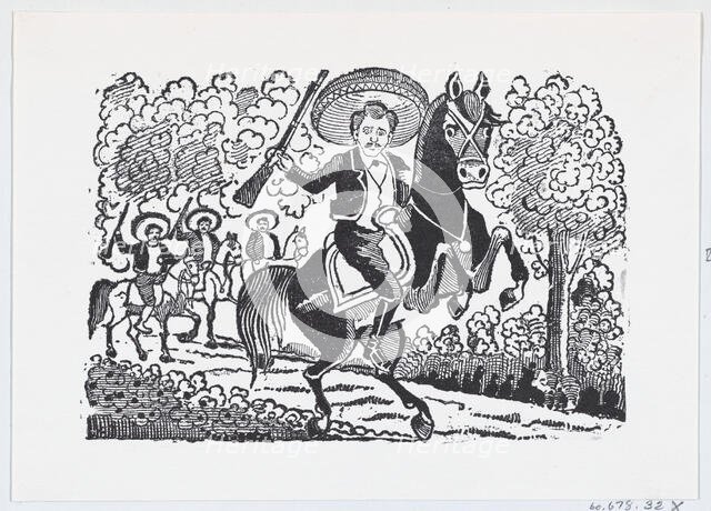 A revolutionary soldier on horseback with a rifle (Heraclio Bernal), ca. 1880-1910., ca. 1880-1910. Creator: José Guadalupe Posada.