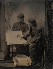 Two Men Reviewing Plans, 1860s-70s. Creator: Unknown.