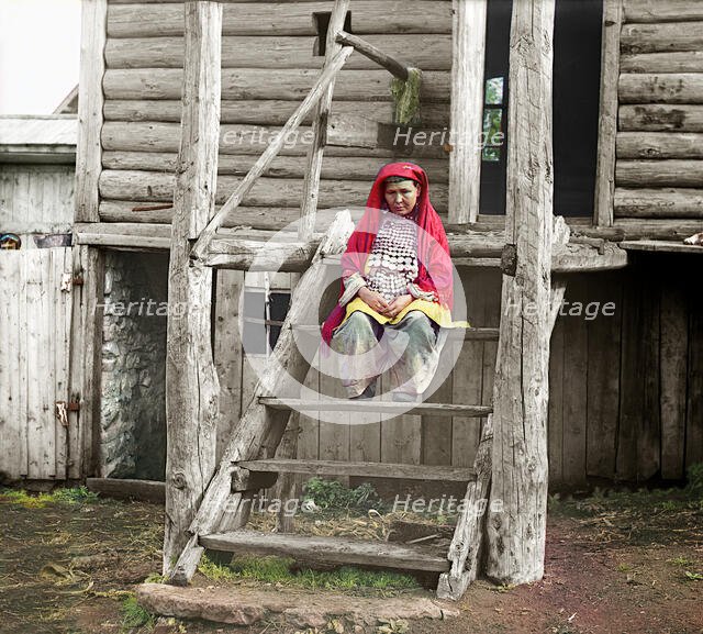 Bashkir woman in a folk costume, 1910. Creator: Sergey Mikhaylovich Prokudin-Gorsky.