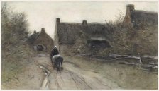 Village view with woman pushing wheelbarrow, 1864-1892. Creator: Johannes Cornelis van Essen.