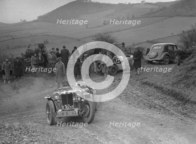 MG PA of J Twyford competing in the MG Car Club Midland Centre Trial, 1938. Artist: Bill Brunell.