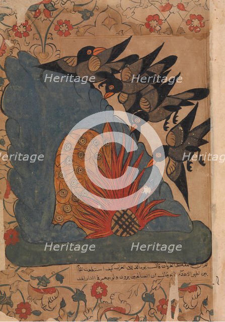 The Crows Trap the Owls in Their Cave by Lighting a Fire at the Entrance and Fanning..., 18th cent. Creator: Unknown.