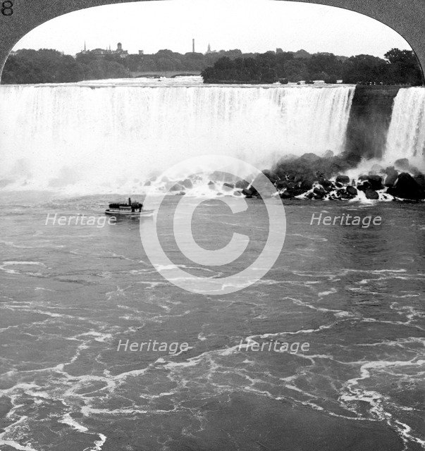 Niagara Falls and the 'Maid of the Mist', from the Canadian Cliffs, Canada.Artist: Realistic Travels Publishers